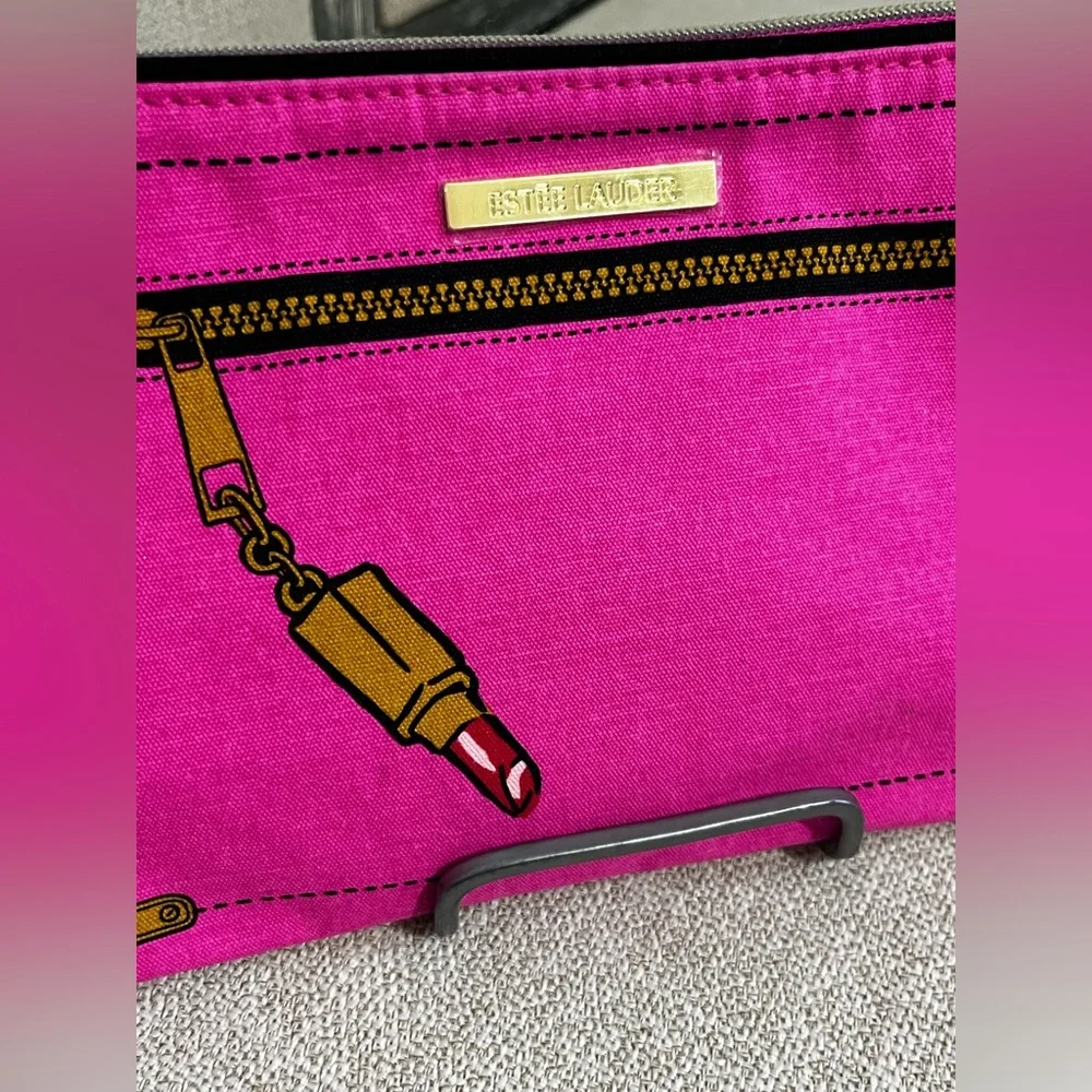 Estee Lauder Hot Pink Cosmetic Pouch & stickers